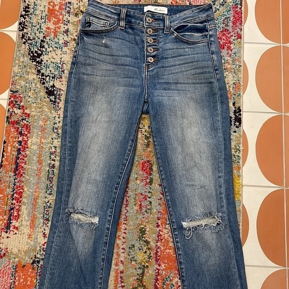 KanCan Distressed Ripped Highrise Button Fly Jeans